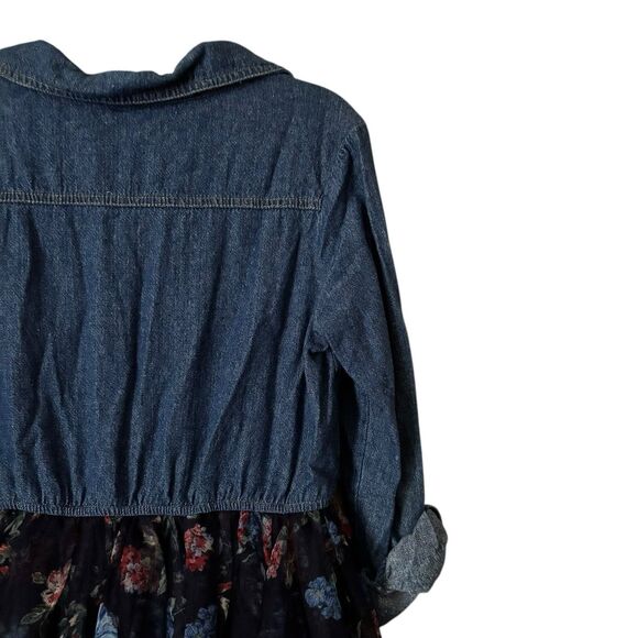 Zunie Dress Girls 12 Blue Denim Floral roll sleeve collared prairie farm casual - Picture 8 of 9